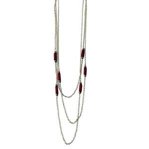 2/$15 - Multi Chain Drop Necklace - Red